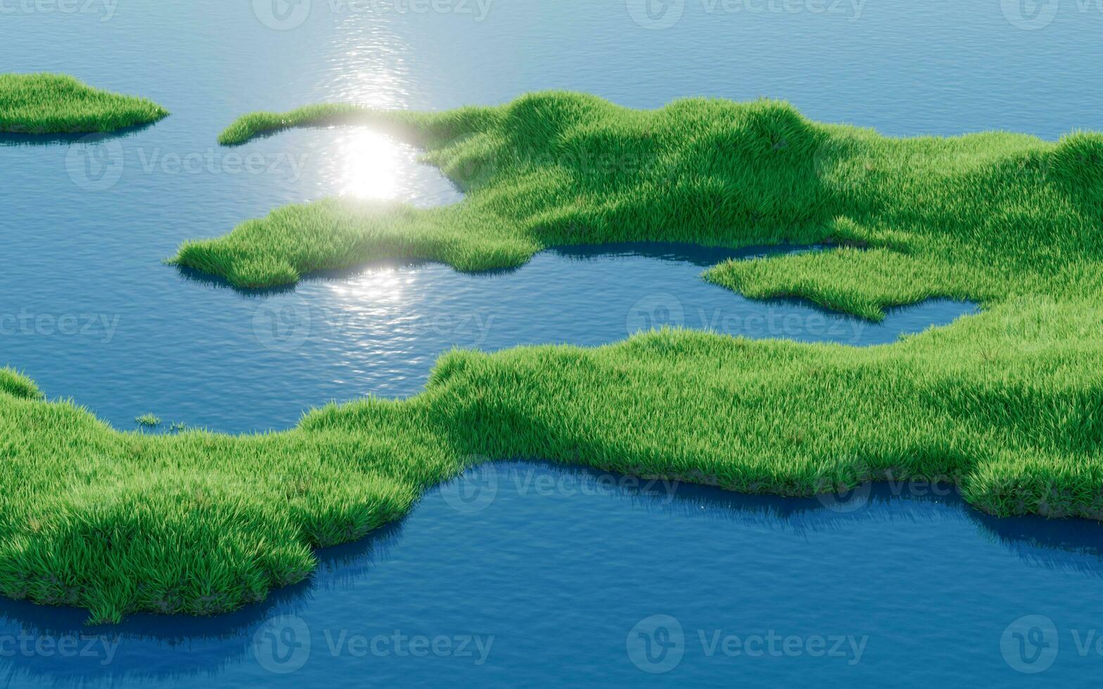 Green grassland with lakes, 3d rendering. photo