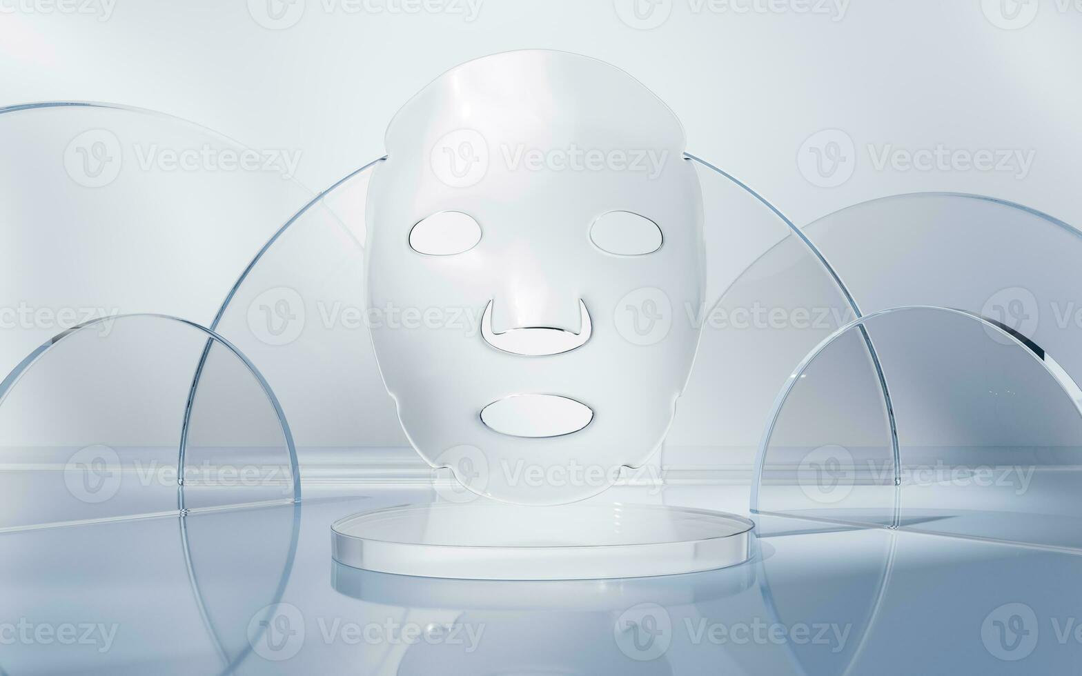 Facial mask with glass geometry background, 3d rendering. photo