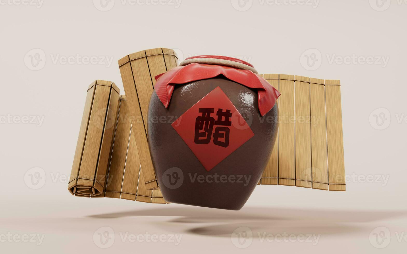 Chinese ancient vinegar with retro style, 3d rendering. Translation on the jar vinegar. photo