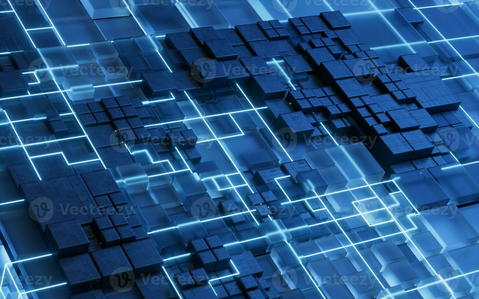 Technology cube circuit board structure, 3d rendering. photo