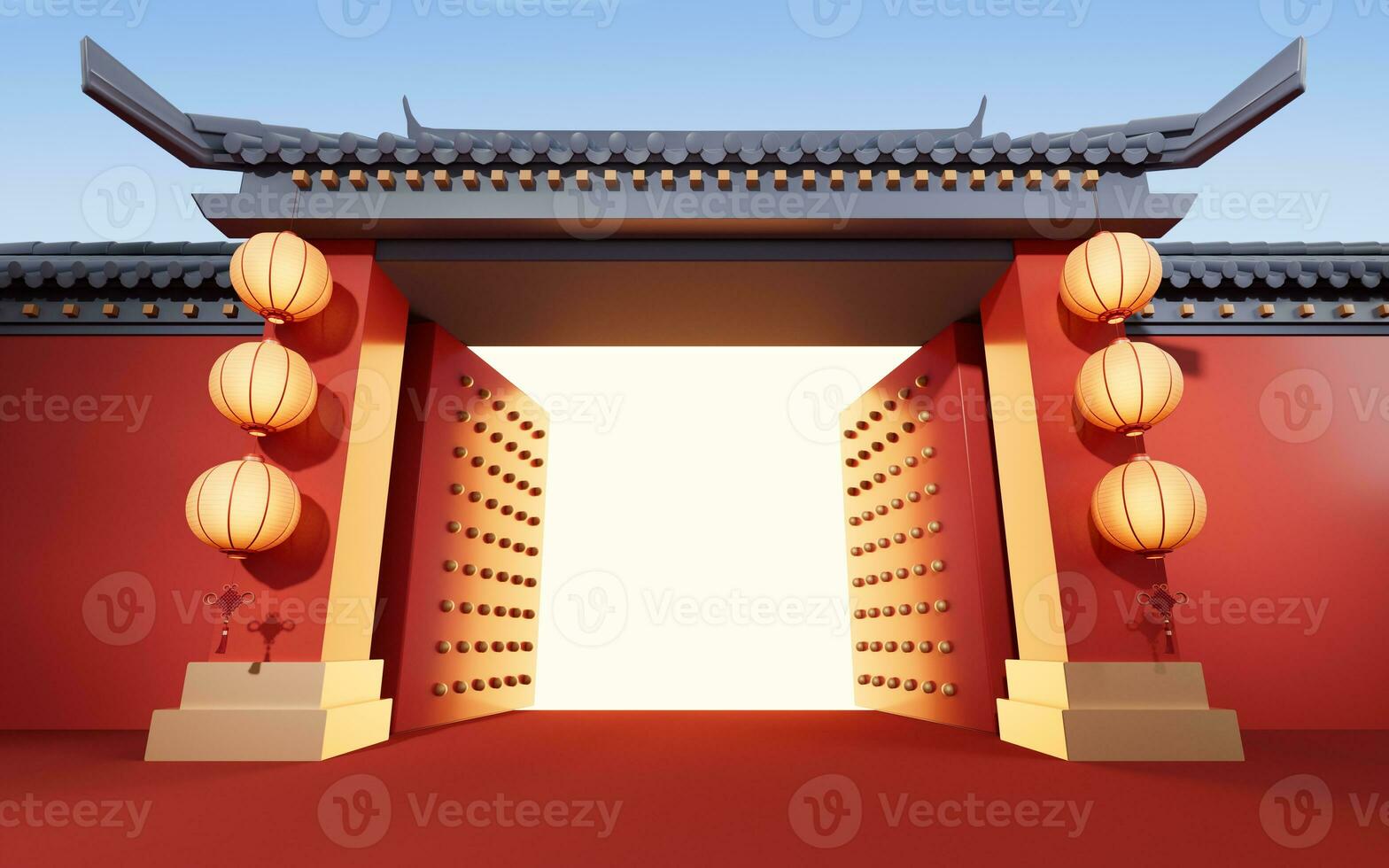 Chinese ancient door, traditional architecture, 3d rendering. photo