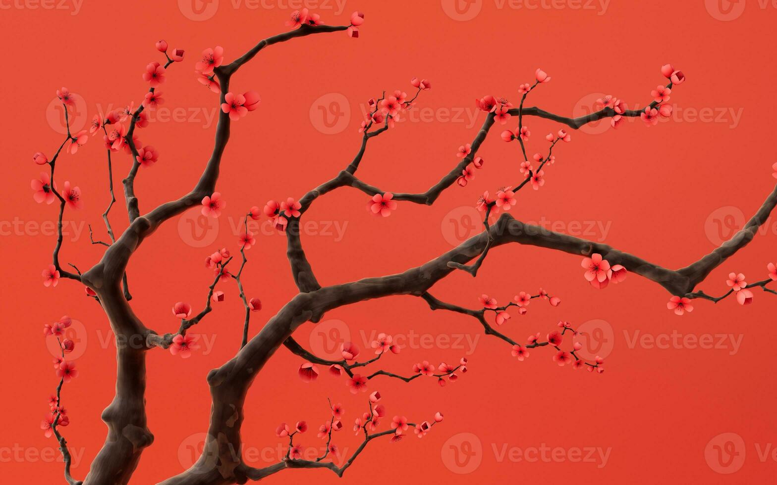 Plum blossom with red background, 3d rendering. photo