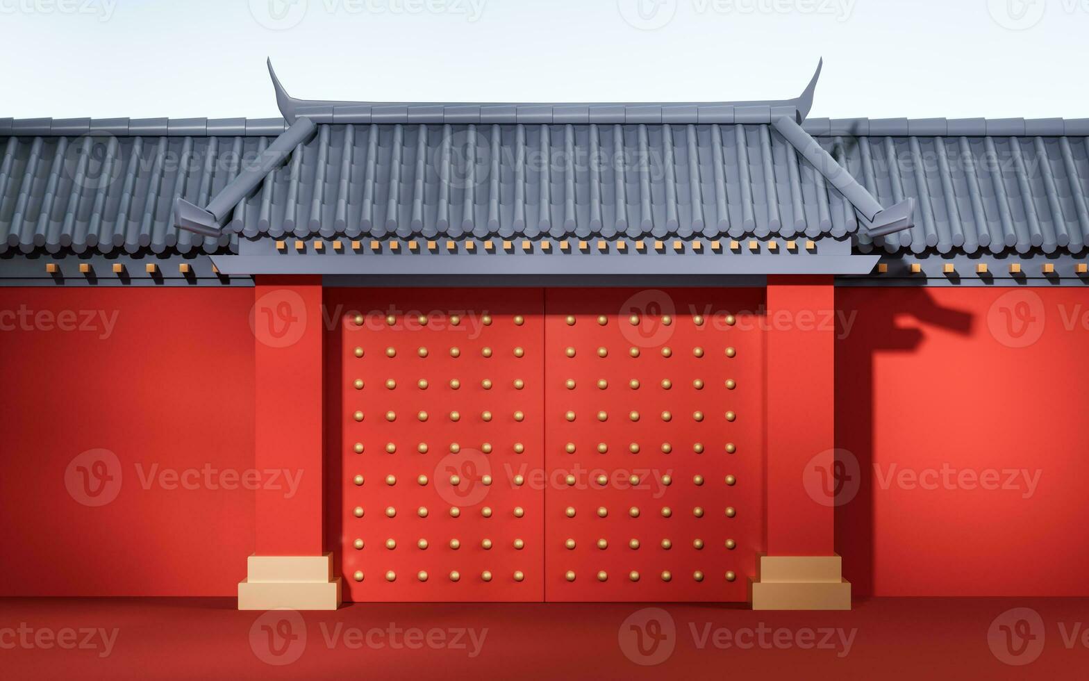 Chinese ancient door, traditional architecture, 3d rendering. photo