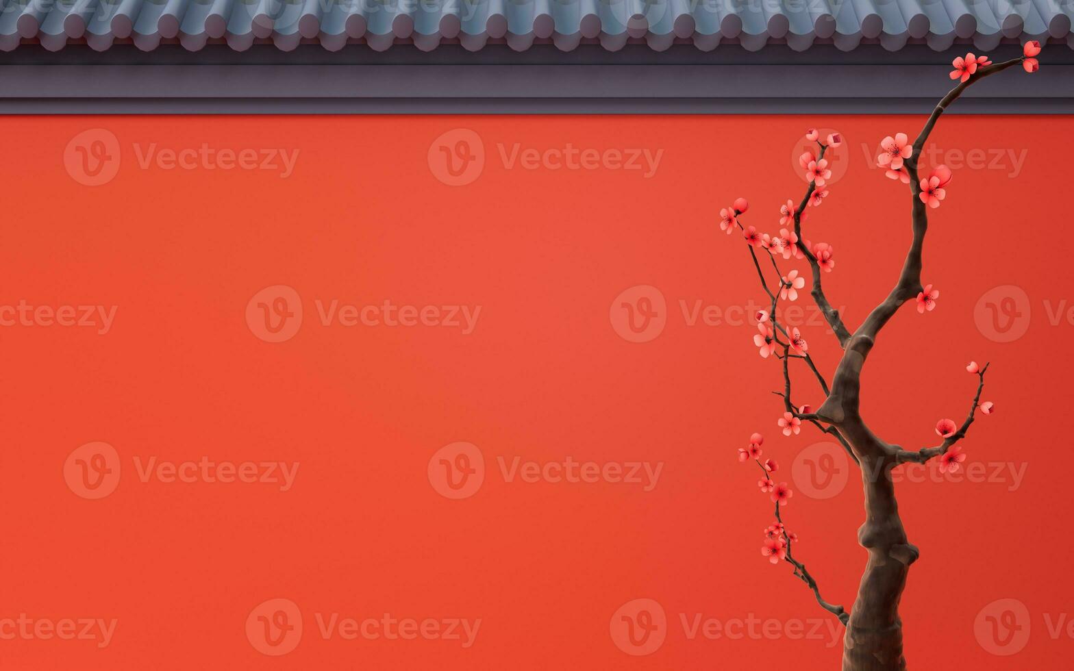 Plum blossom with Chinese ancient wall, 3d rendering. photo