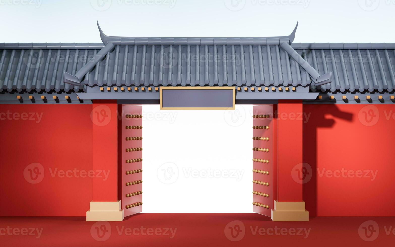 chino antiguo puerta, tradicional arquitectura, 3d representación. foto