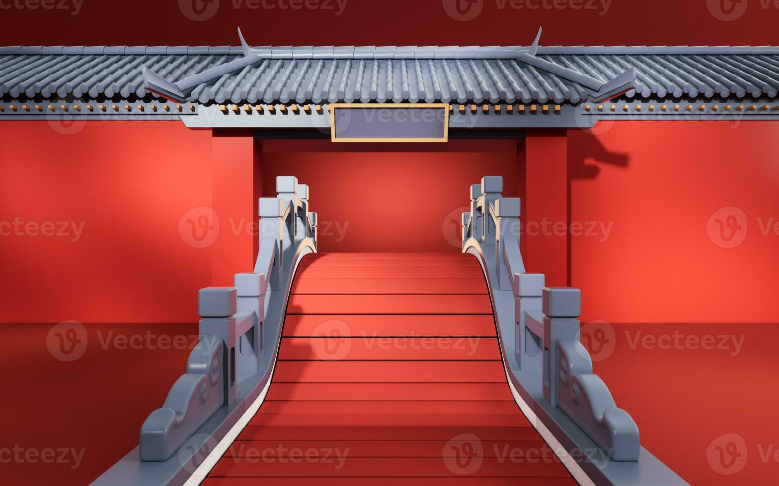 Chinese ancient bridge, traditional architecture, 3d rendering. photo