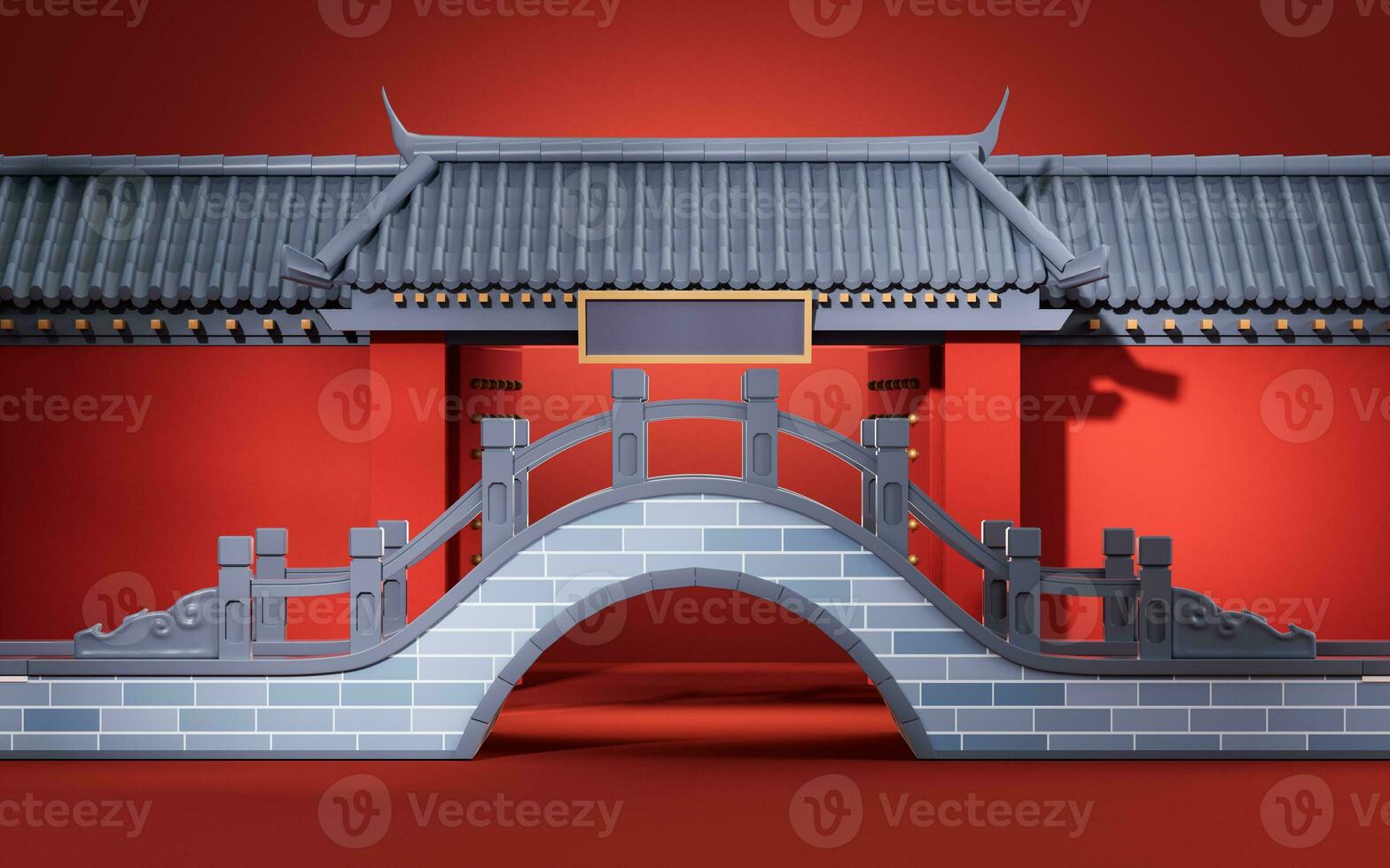 Chinese ancient bridge, traditional architecture, 3d rendering. photo