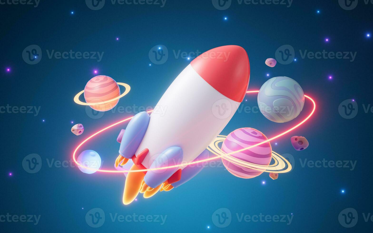Rocket and outer space, 3d rendering. photo