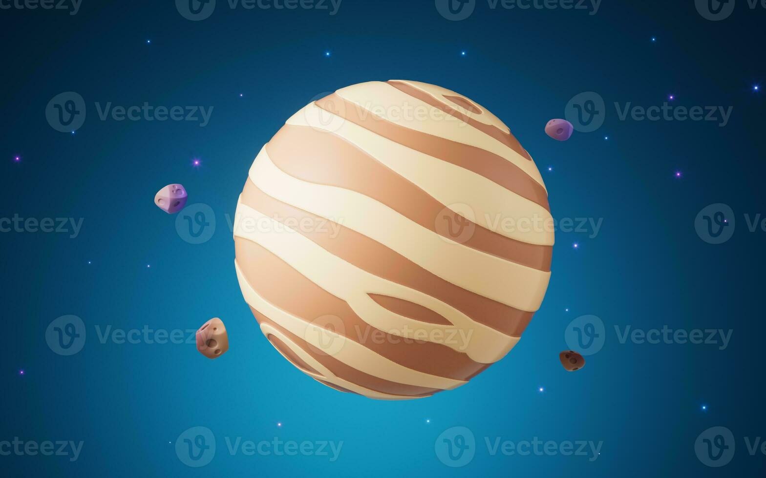 Cartoon style planet in the outer space, 3d rendering. photo