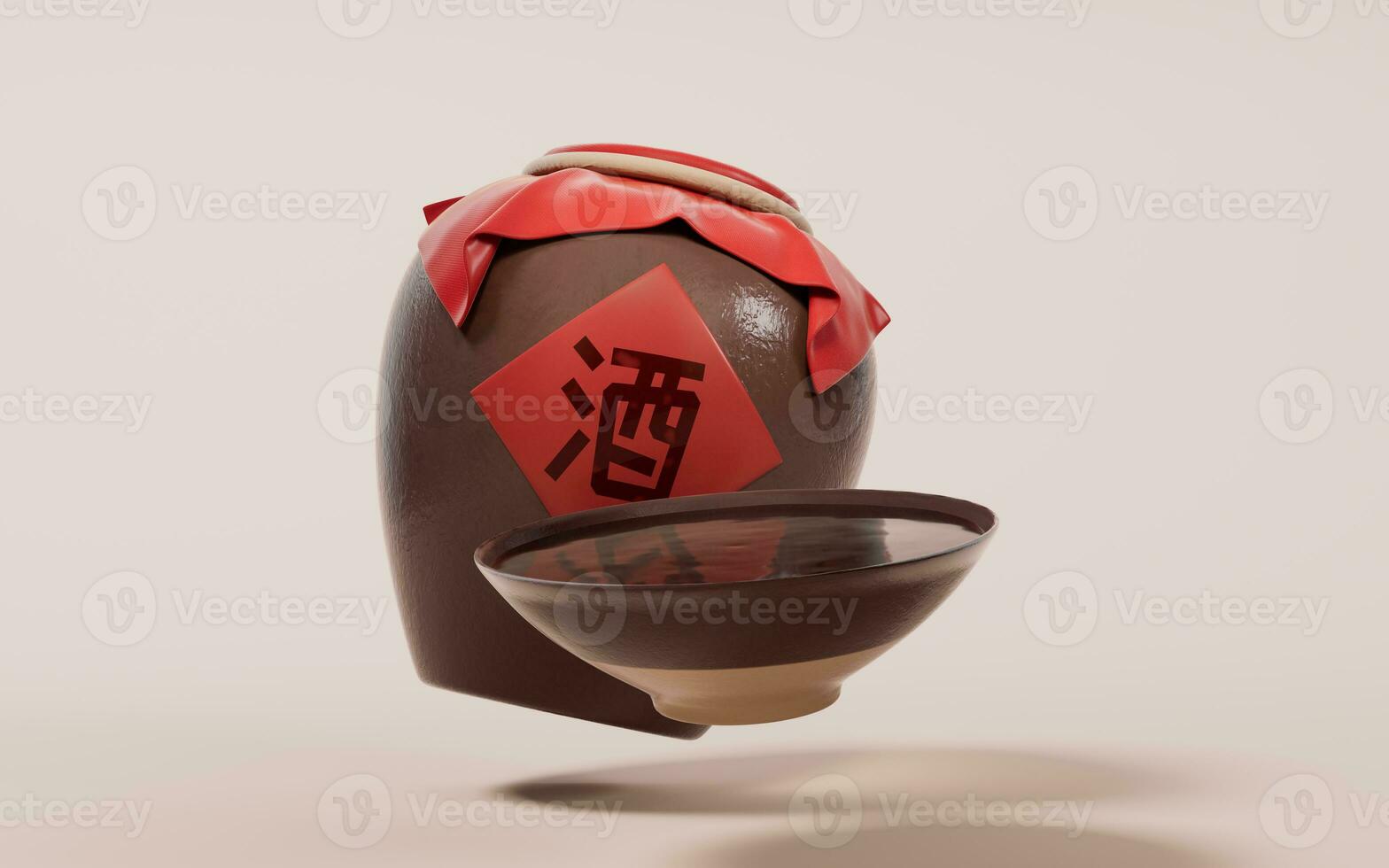 Chinese ancient wine with retro style, 3d rendering. Translation on the jar wine. photo