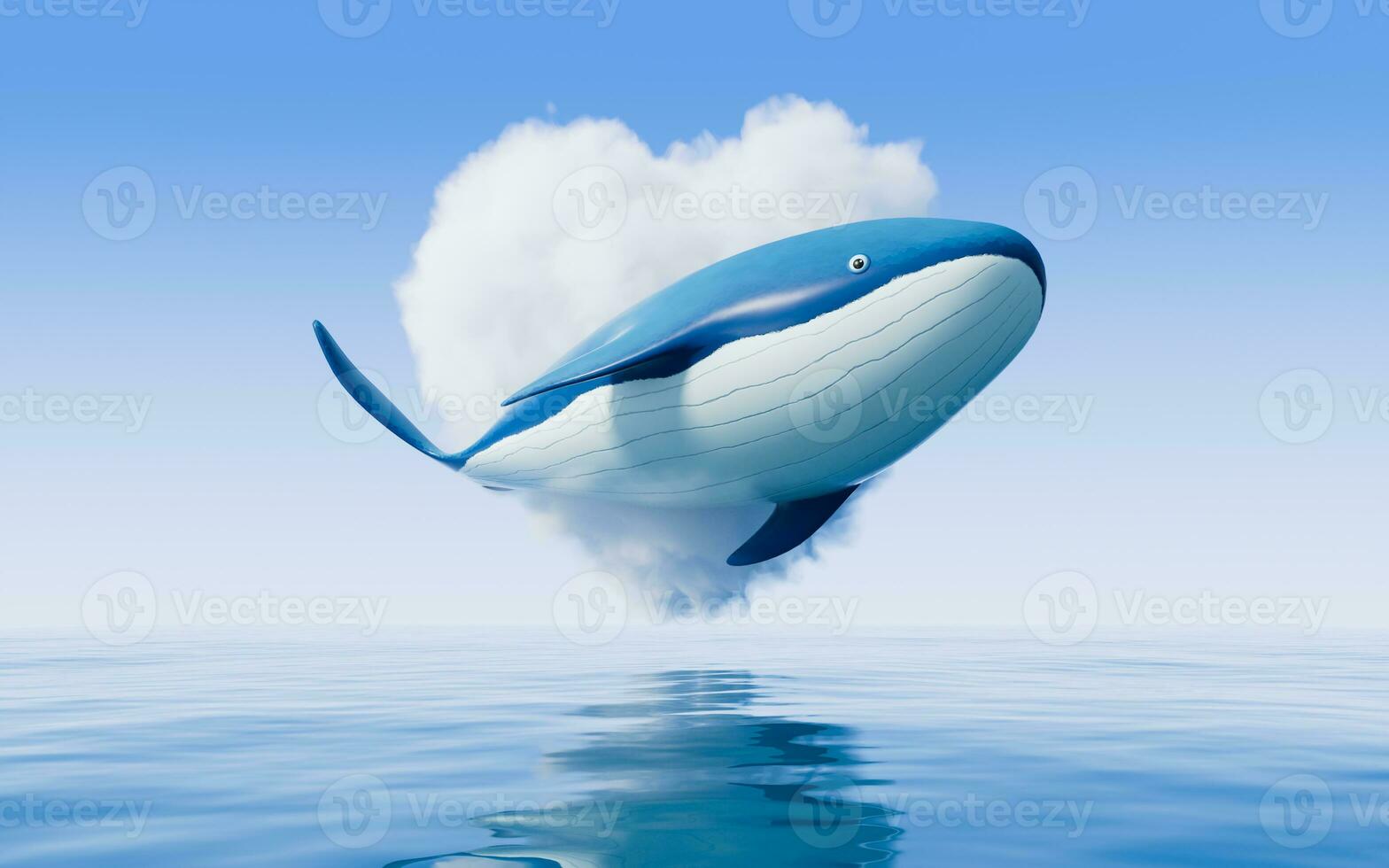 Heart shape soft cloud and whale, 3d rendering. photo