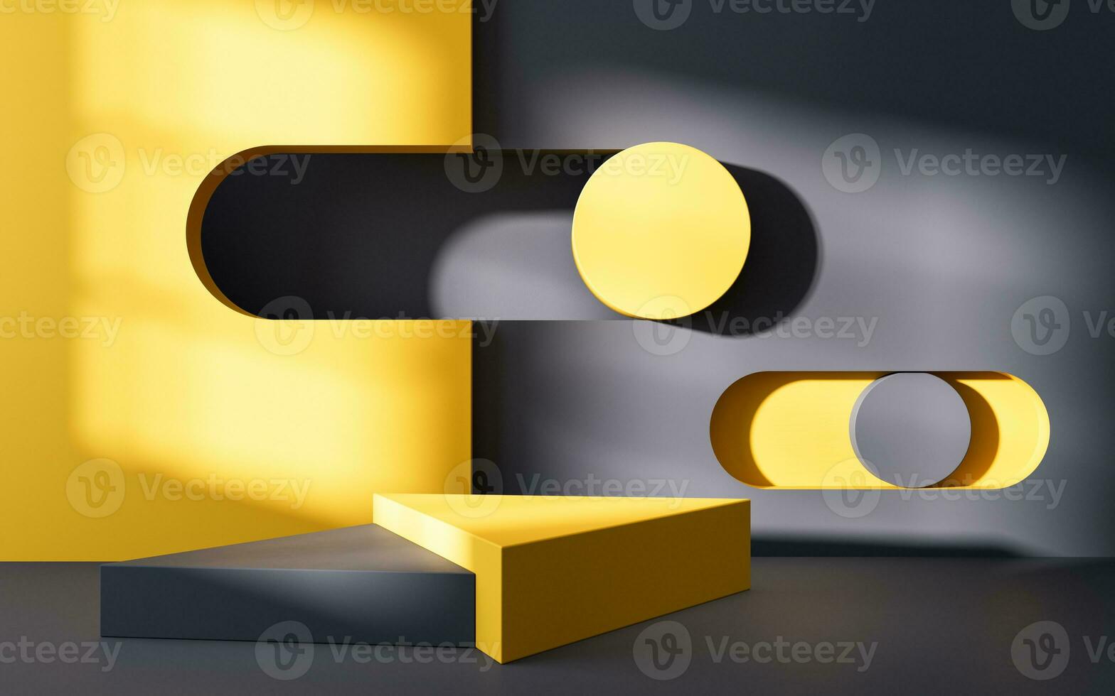 Empty room with geometry shapes, 3d rendering. photo