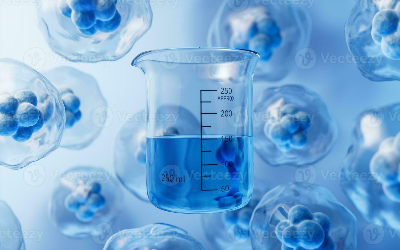 Beaker and transparent cell, 3d rendering. photo