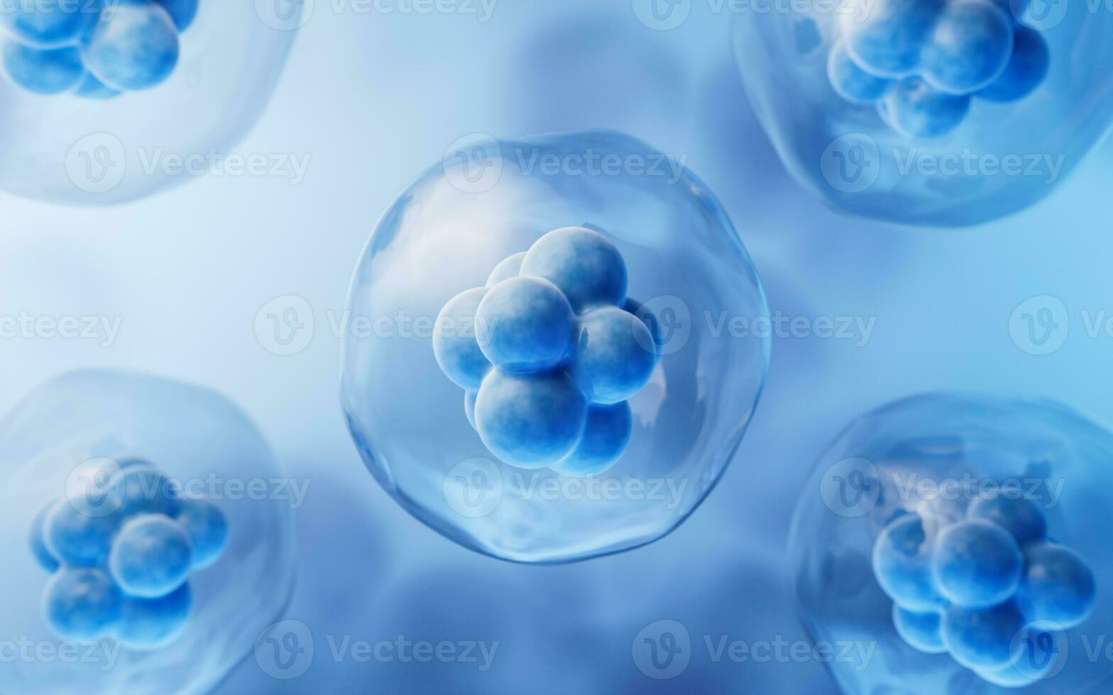 Transparent cell with biotechnology and cosmetic concept, 3d rendering. photo