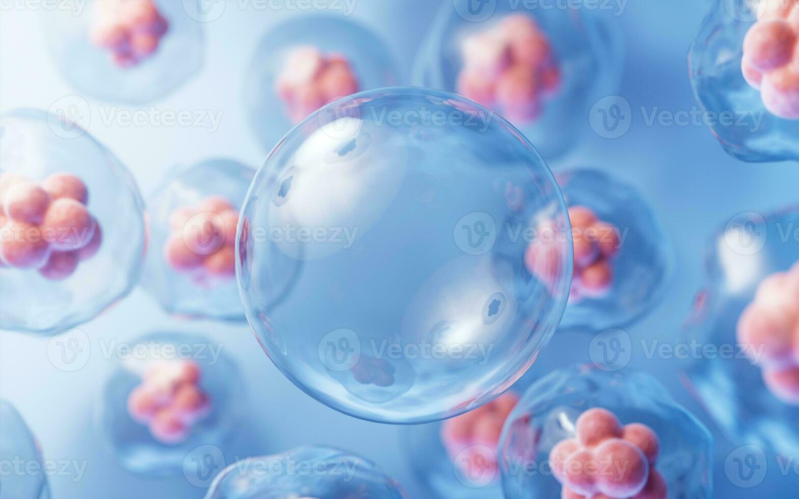 Transparent cell with biotechnology and cosmetic concept, 3d rendering. photo