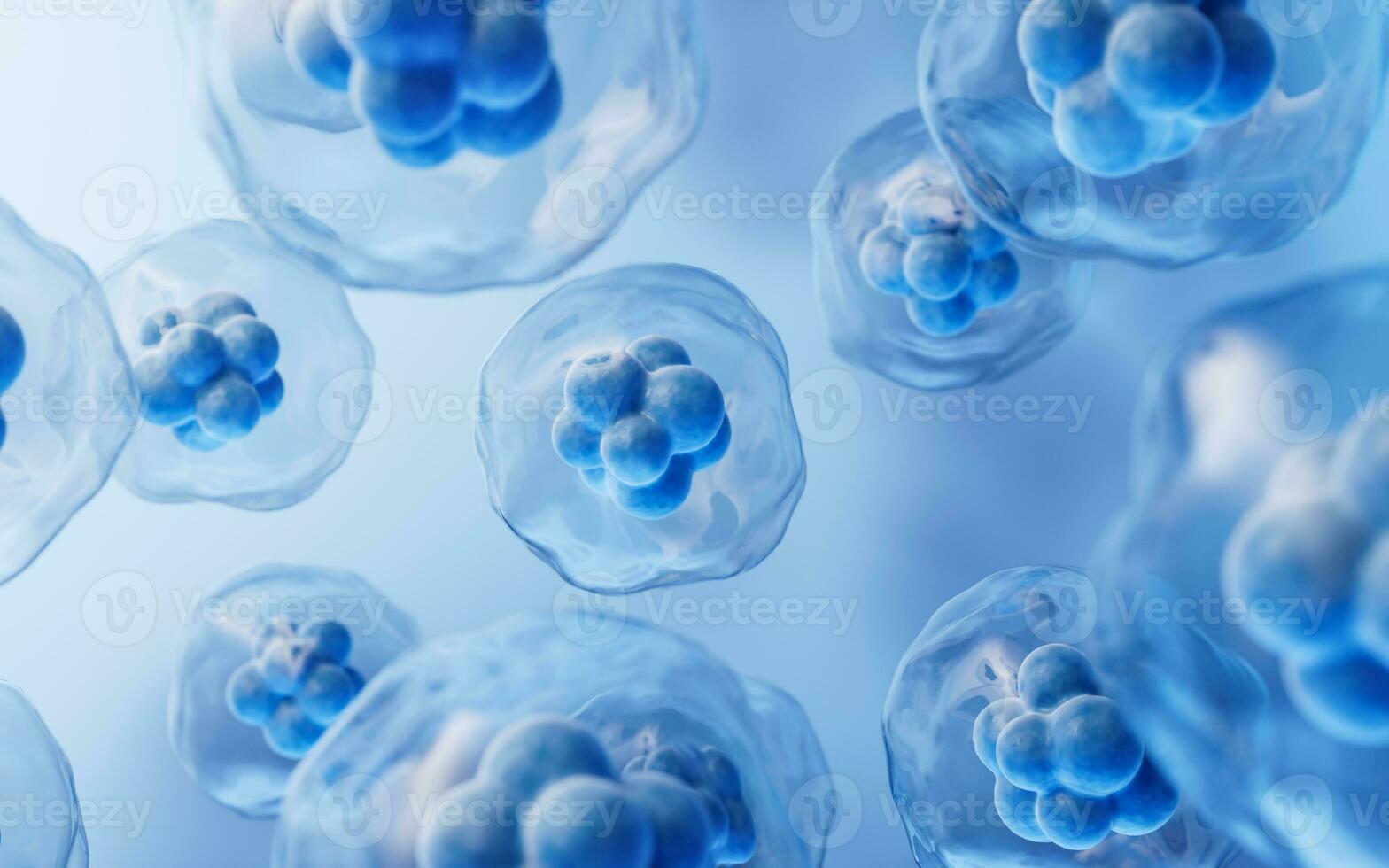 Transparent cell with biotechnology and cosmetic concept, 3d rendering. photo