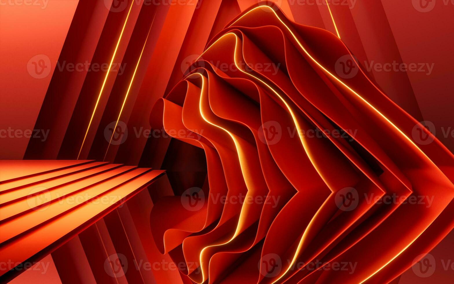 Abstract red curve stage background, 3d rendering. photo