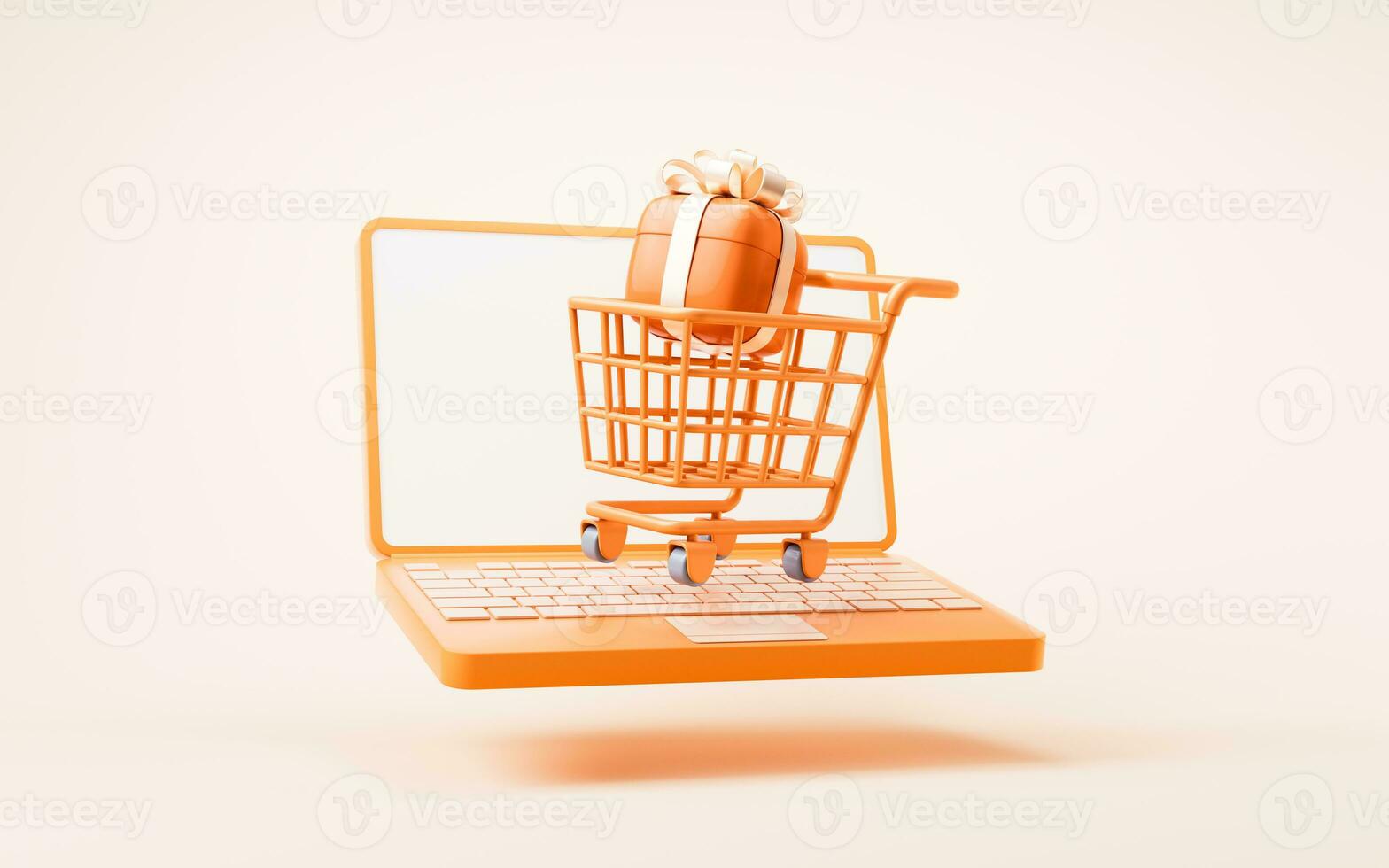 Cartoon shopping cart with shopping theme, 3d rendering. photo