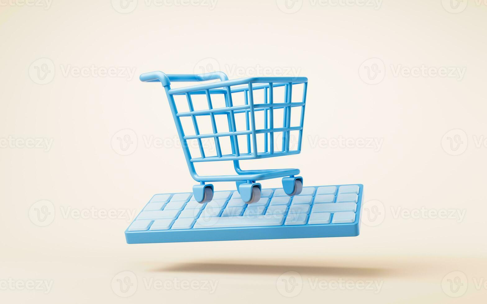 Cartoon shopping cart with shopping theme, 3d rendering. photo