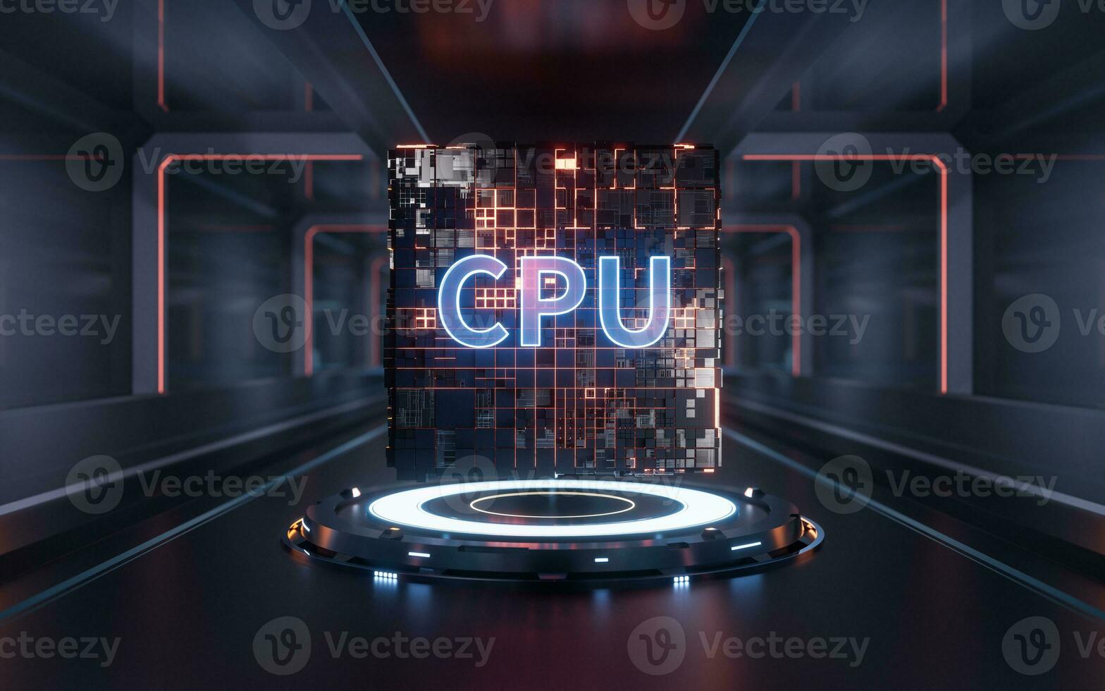 CPU cube with technology background, 3d rendering. photo