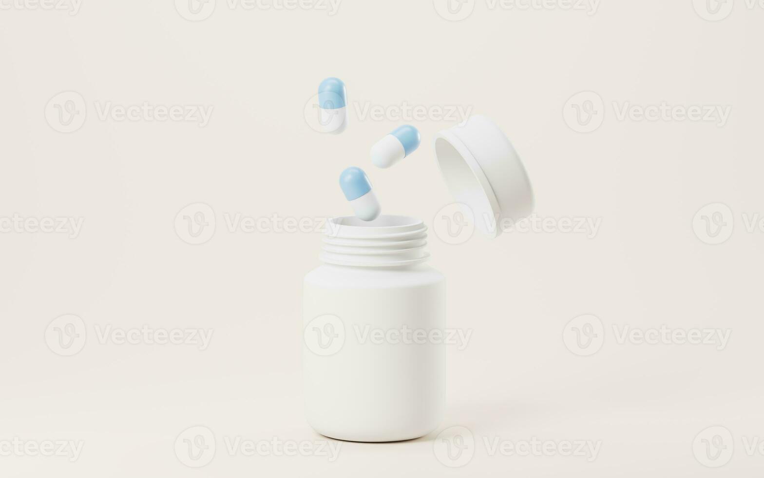 3D cartoon style medicine bottle, 3d rendering. photo