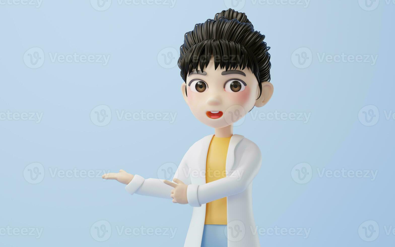 3D cartoon female researcher, 3d rendering. photo