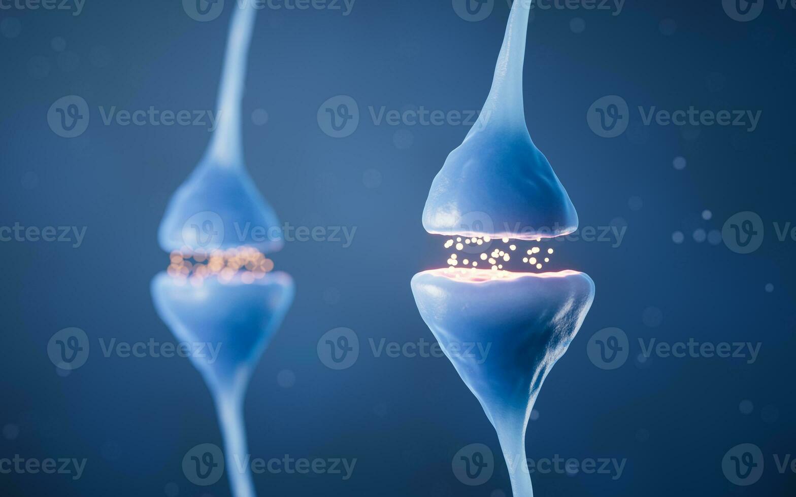 Synapse of neuron cell, biology concept, 3d rendering. photo