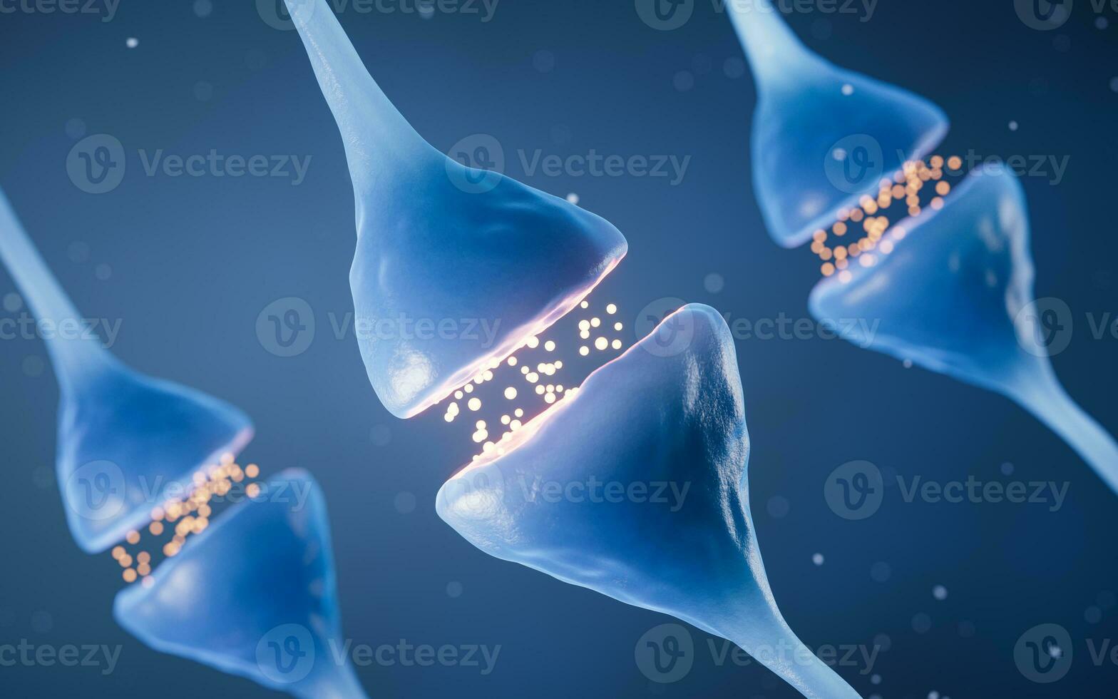 Synapse of neuron cell, biology concept, 3d rendering. photo