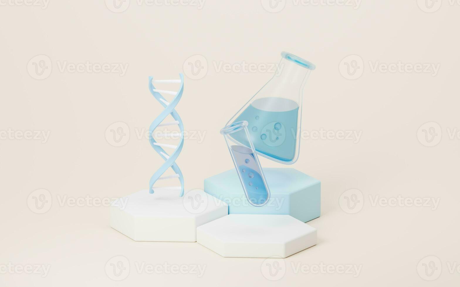 DNA and chemical equipment, 3d rendering. photo