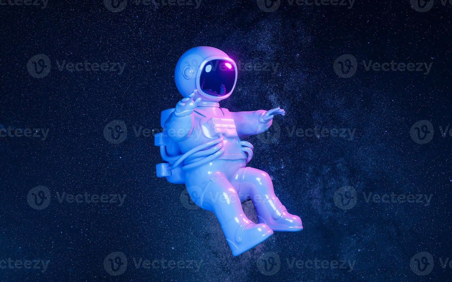 Cartoon spaceman with outer space background, 3d rendering. photo