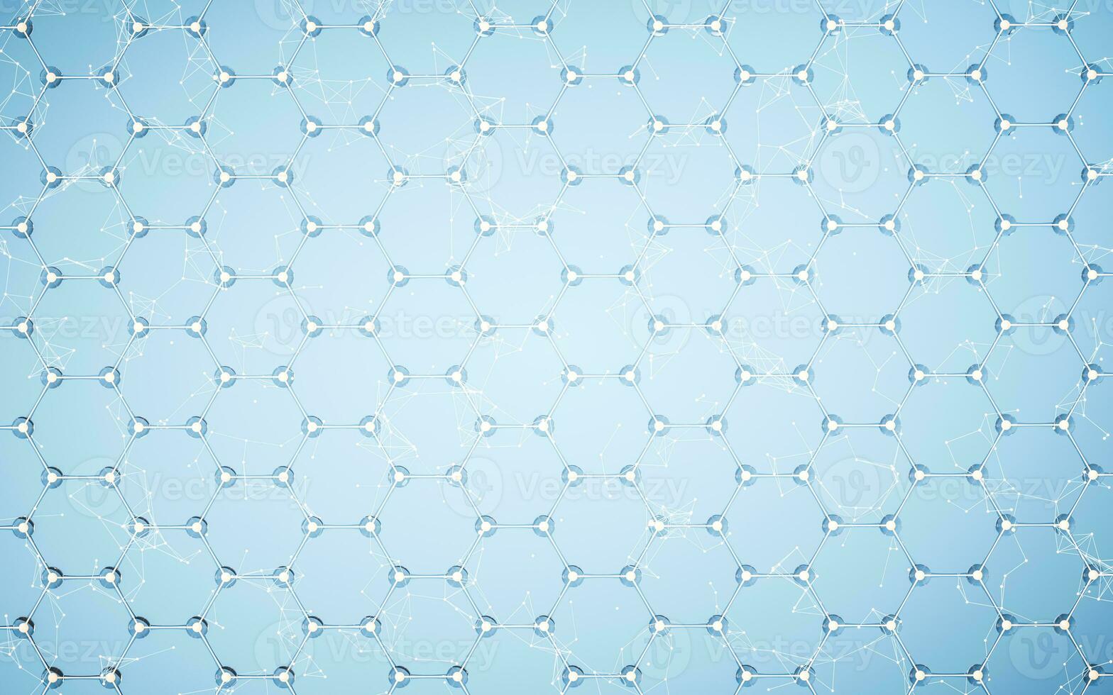Molecule structure with hexagonal shape, 3d rendering. photo