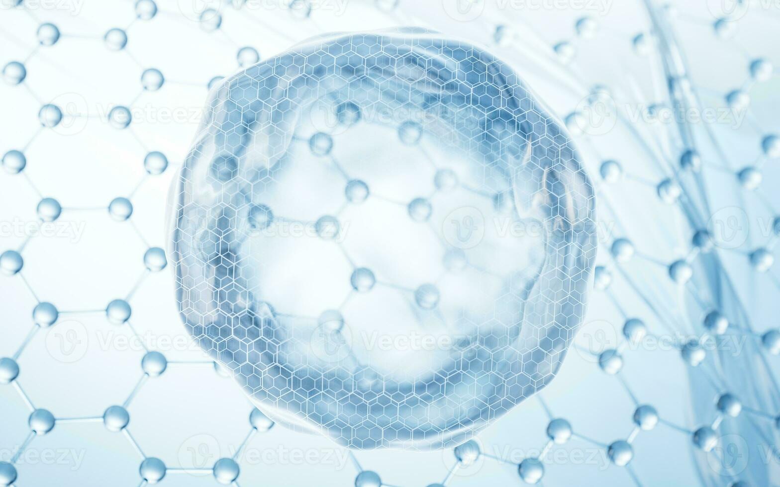 Transparent bubble with molecule structure background, 3d rendering. photo