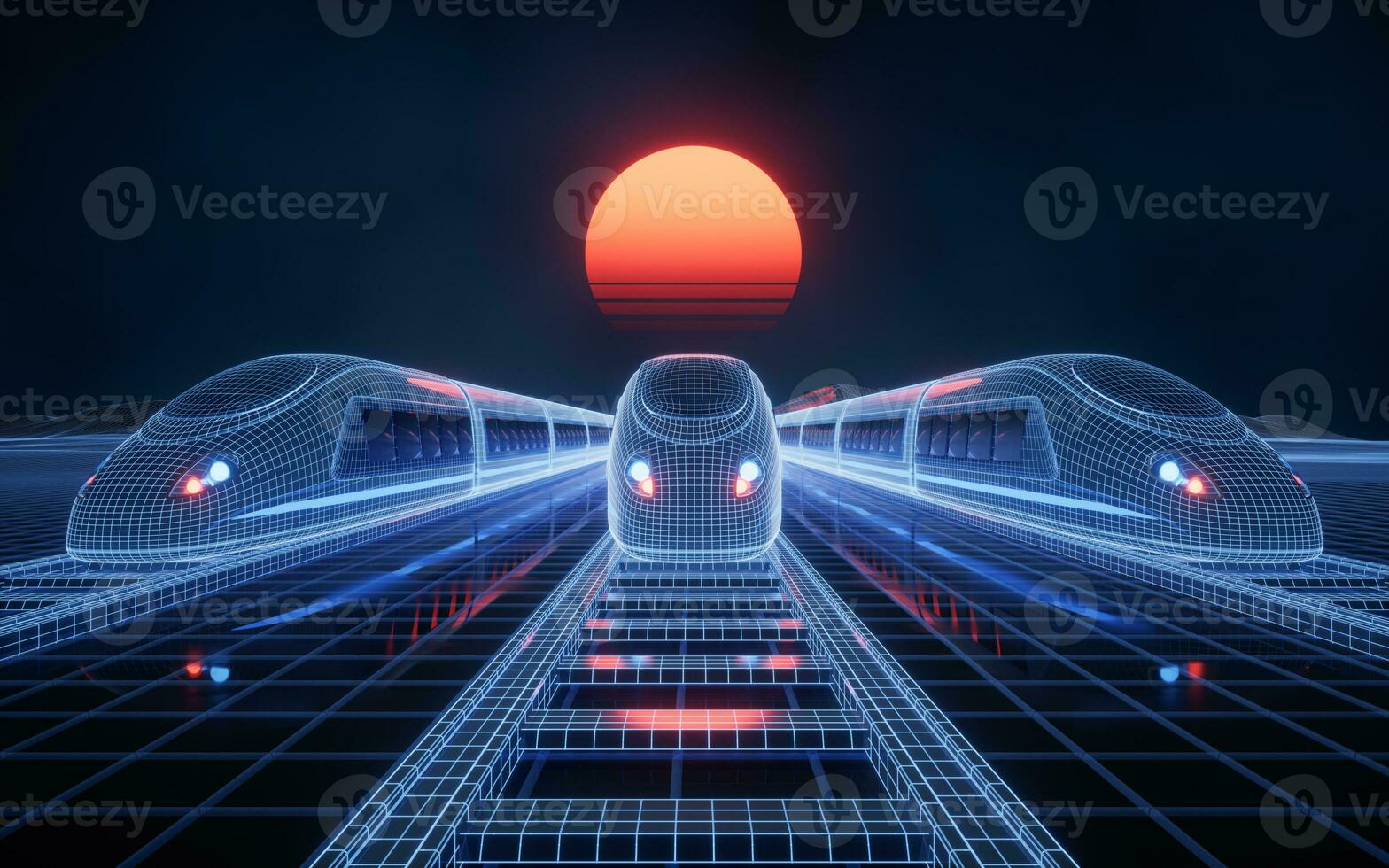 digital alto velocidad ferrocarril bala tren, 3d representación. foto