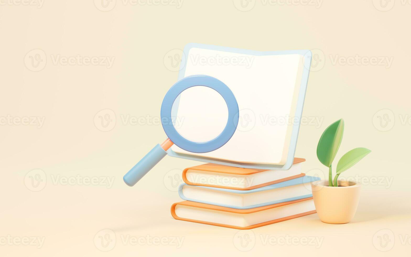 Search the knowledge in books, 3d rendering. photo