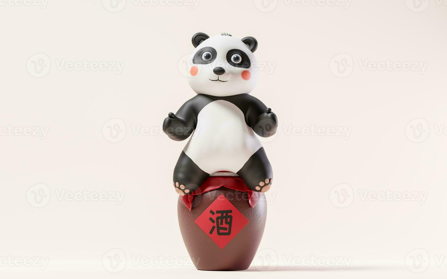 Cartoon panda and wine jar, 3d rendering. Translating on jar wine. photo