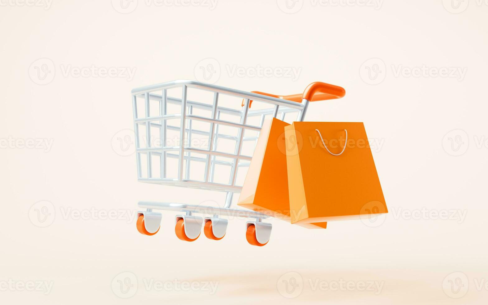 Cartoon shopping cart with shopping theme, 3d rendering. photo