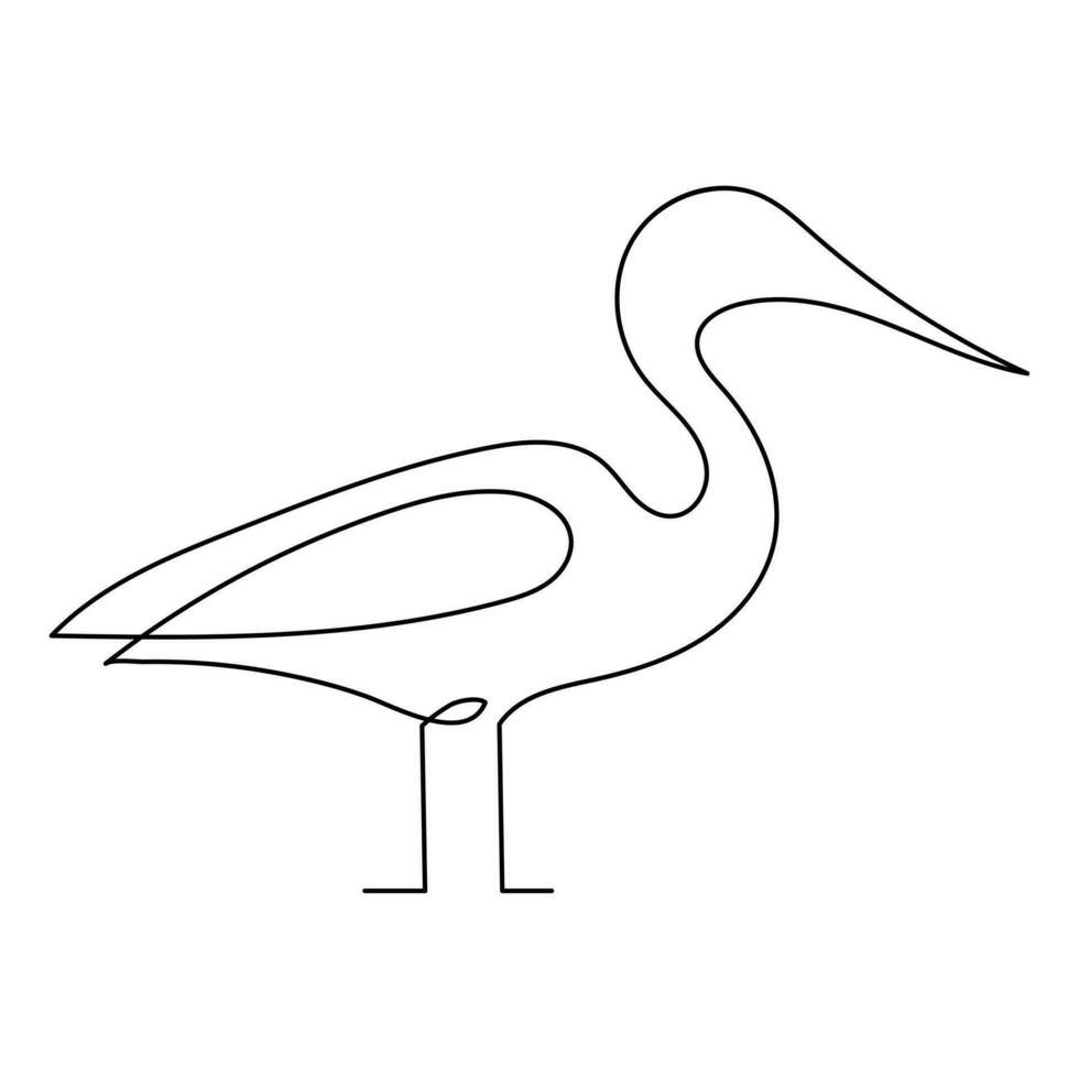 one single line drawing of cute heron bird vector illustration art