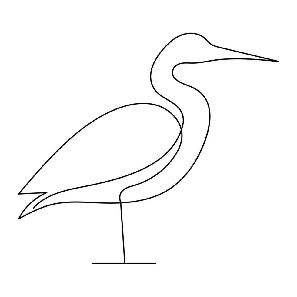 one single line drawing of cute heron bird vector illustration art