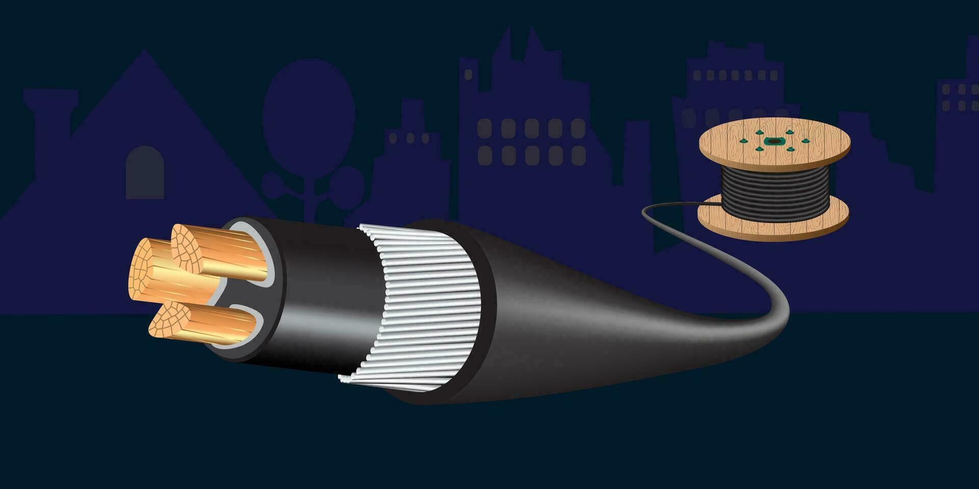 electrical copper wire on city background. vector