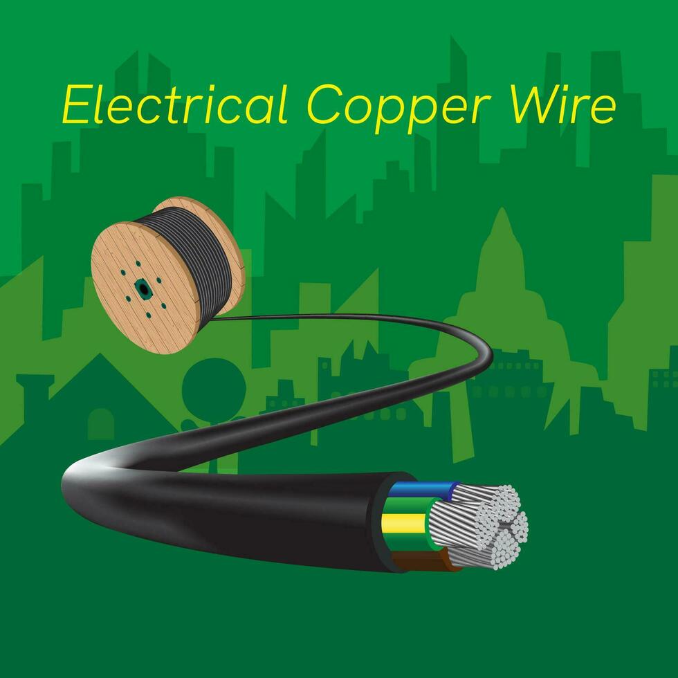 electrical copper wire on city background. vector