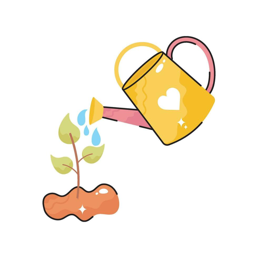 Watering Plant   doodle vector colorful Sticker. EPS 10 file