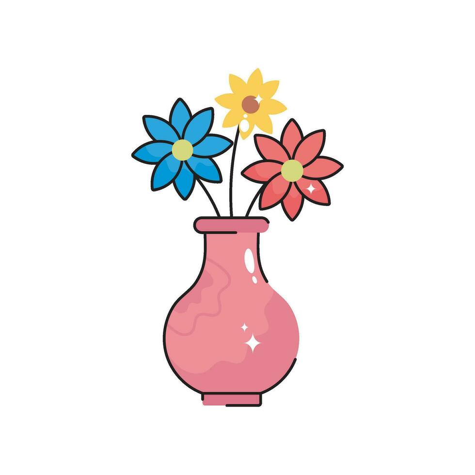 Flower pot doodle vector colorful Sticker. EPS 10 file