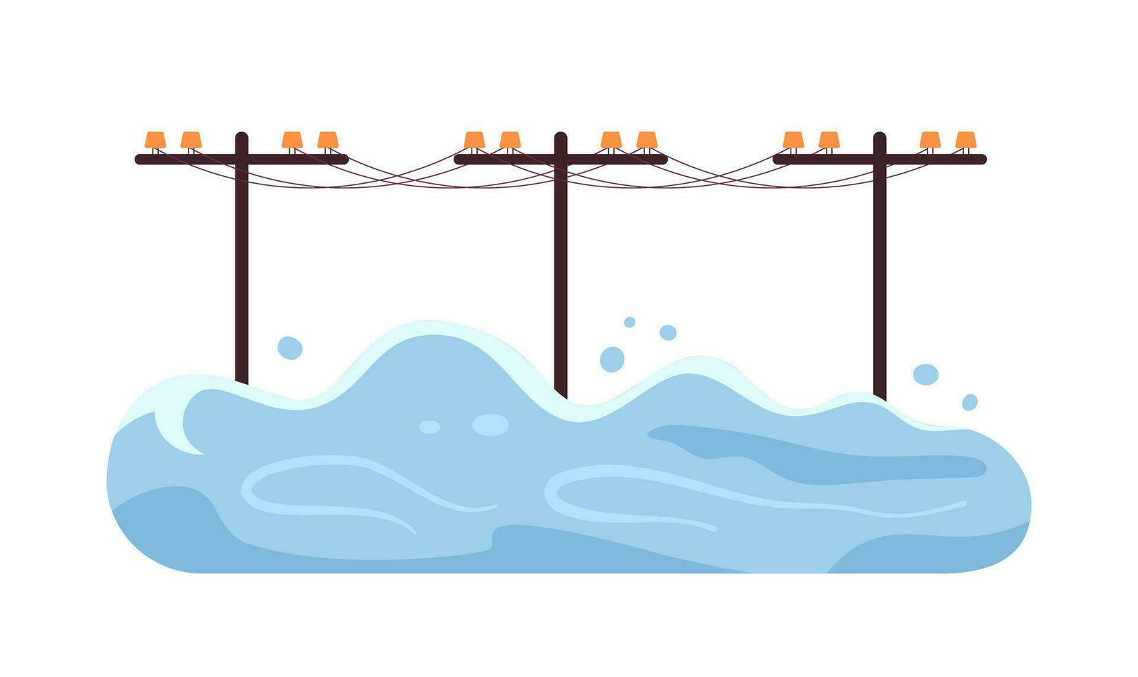 Flooded power lines semi flat colour vector object. Flood. Utility poles. Editable cartoon clip art icon on white background. Simple spot illustration for web graphic design