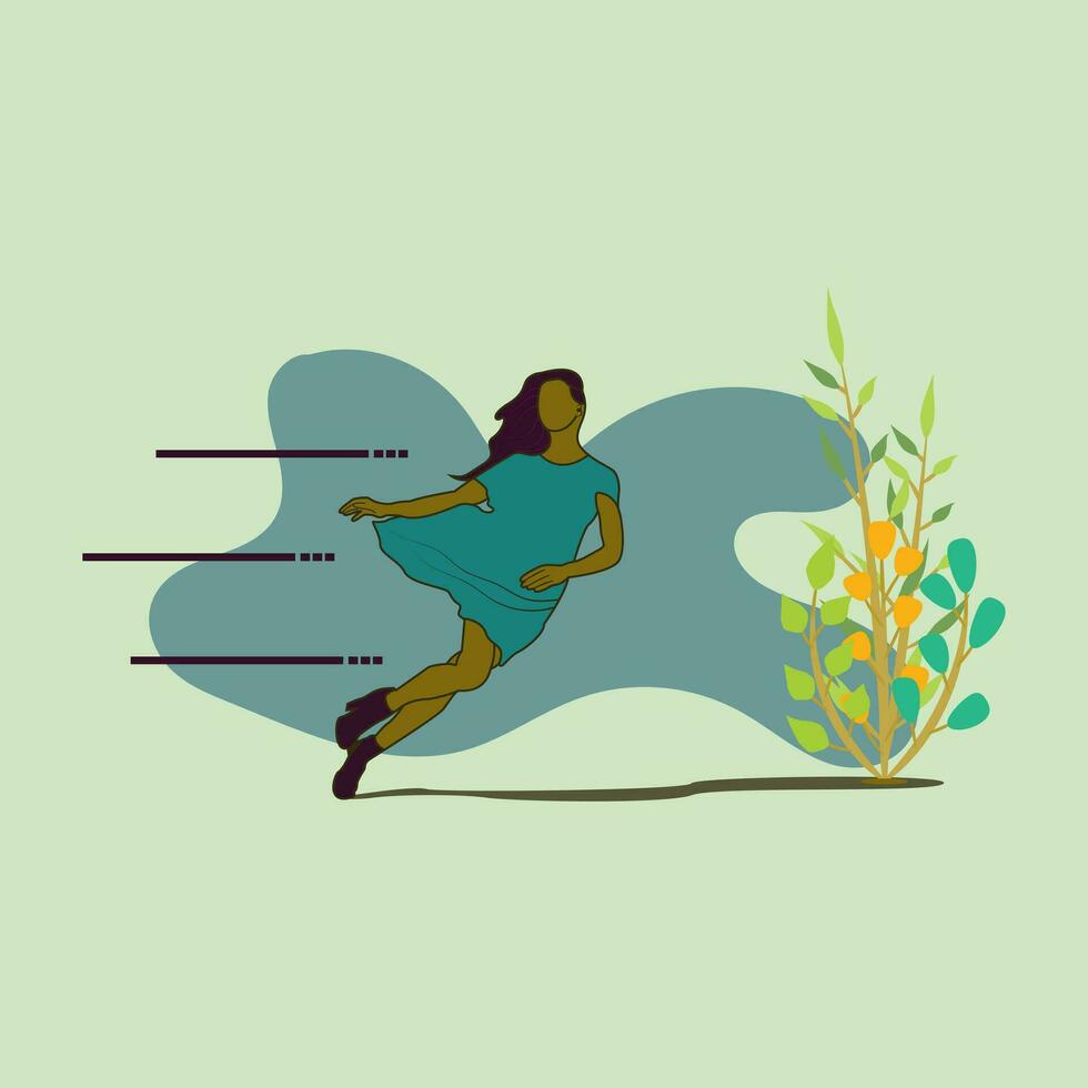 Flat style vector illustration of woman character running happily.