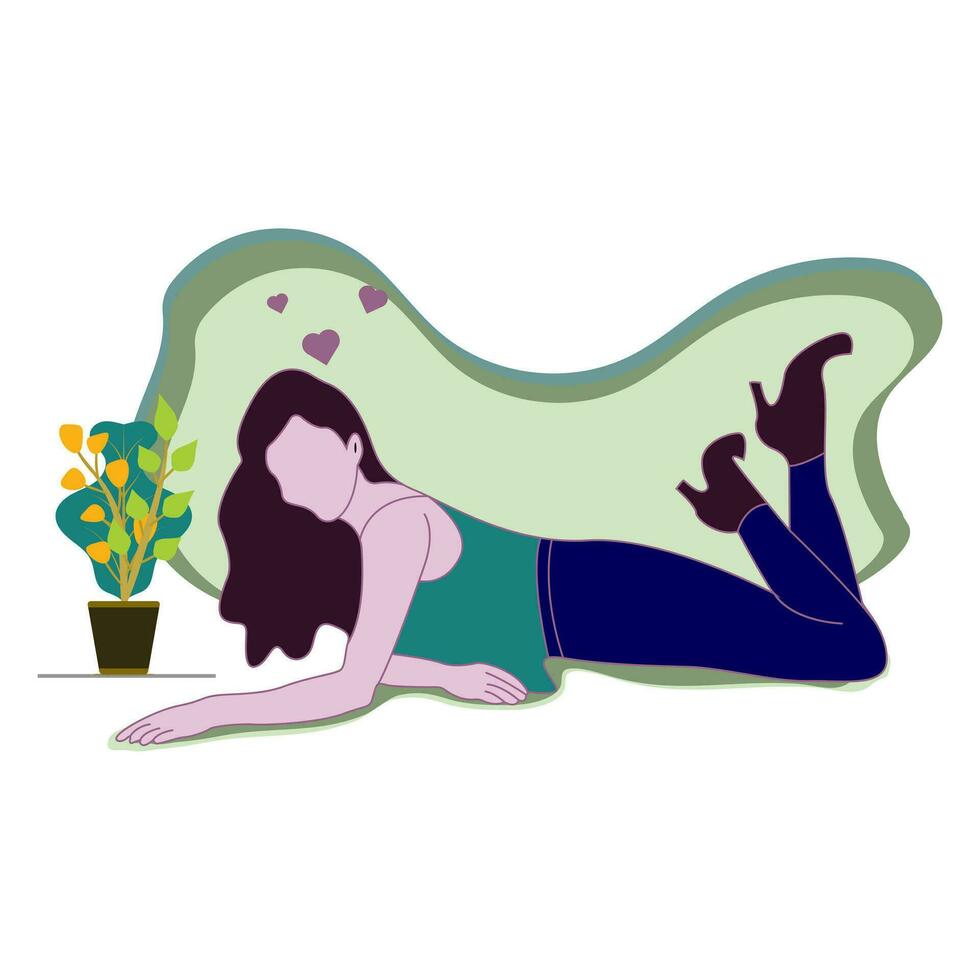 Flat style vector illustration of a woman character relaxing enjoying holiday mood.