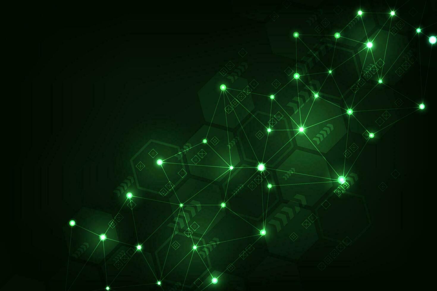 Vector hexagon shape abstract technology concept communication futuristic green light background.