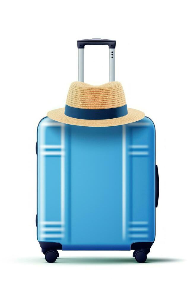 Suitcase with summer hat isolated photo