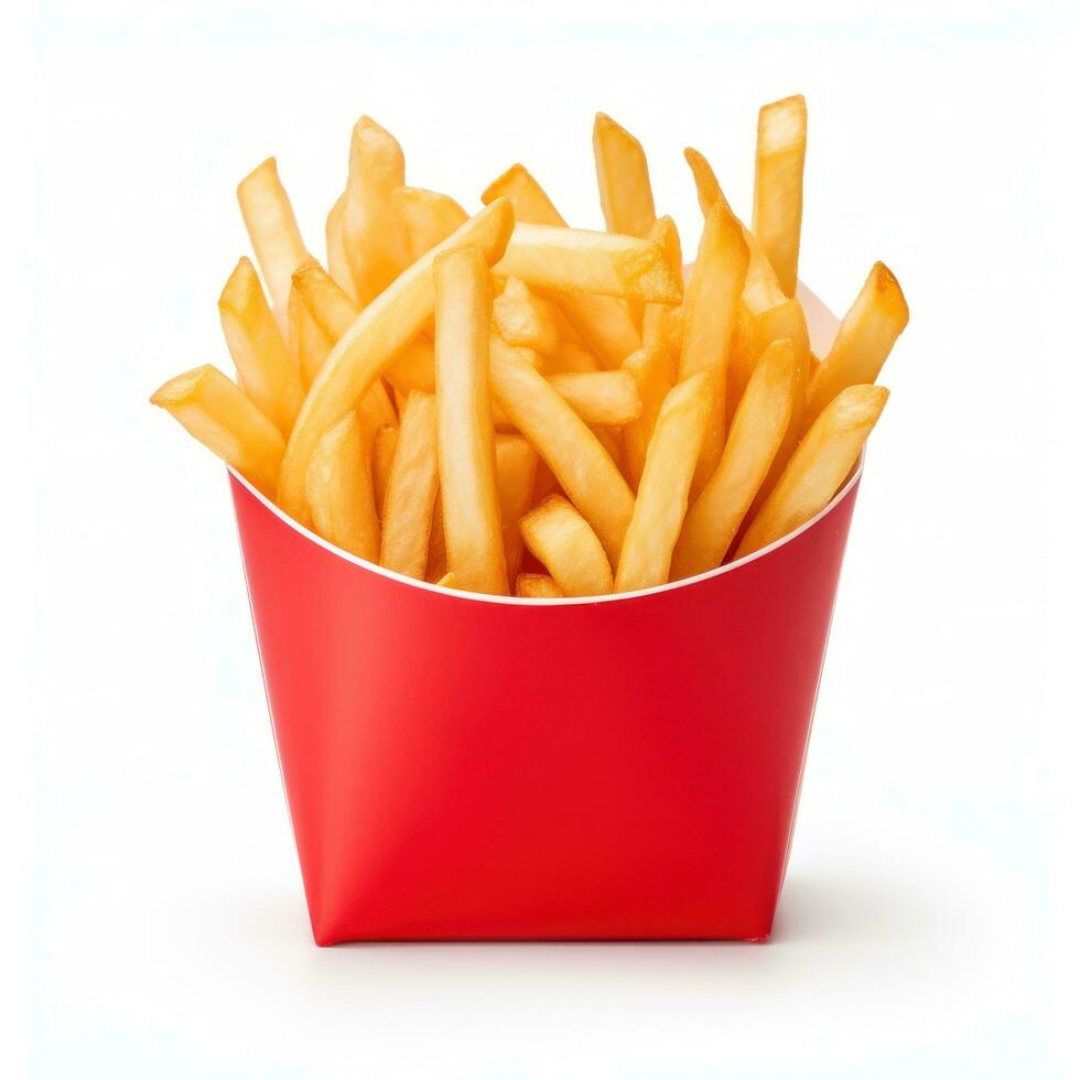 Fries inside a red bag isolated photo