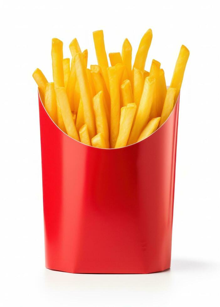 Fries inside a red bag isolated photo