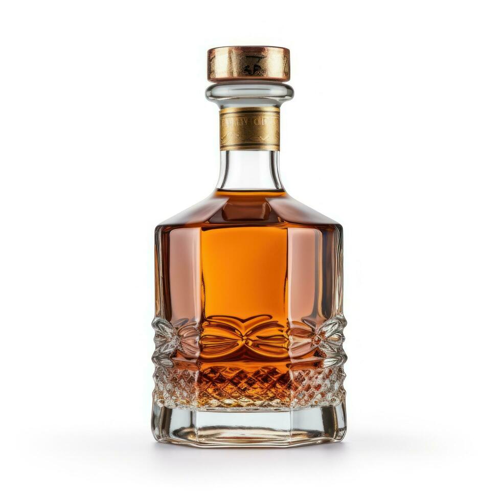 Bottle of brandy with golden cap isolated photo